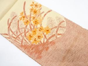 水仙模様織り出し　名古屋帯